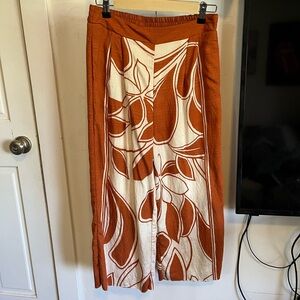 Wide Leg Floral Print Pants - Rust & Cream
